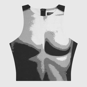 Body Print Racer Top from Maniere De Voir - White/Grey, US 6